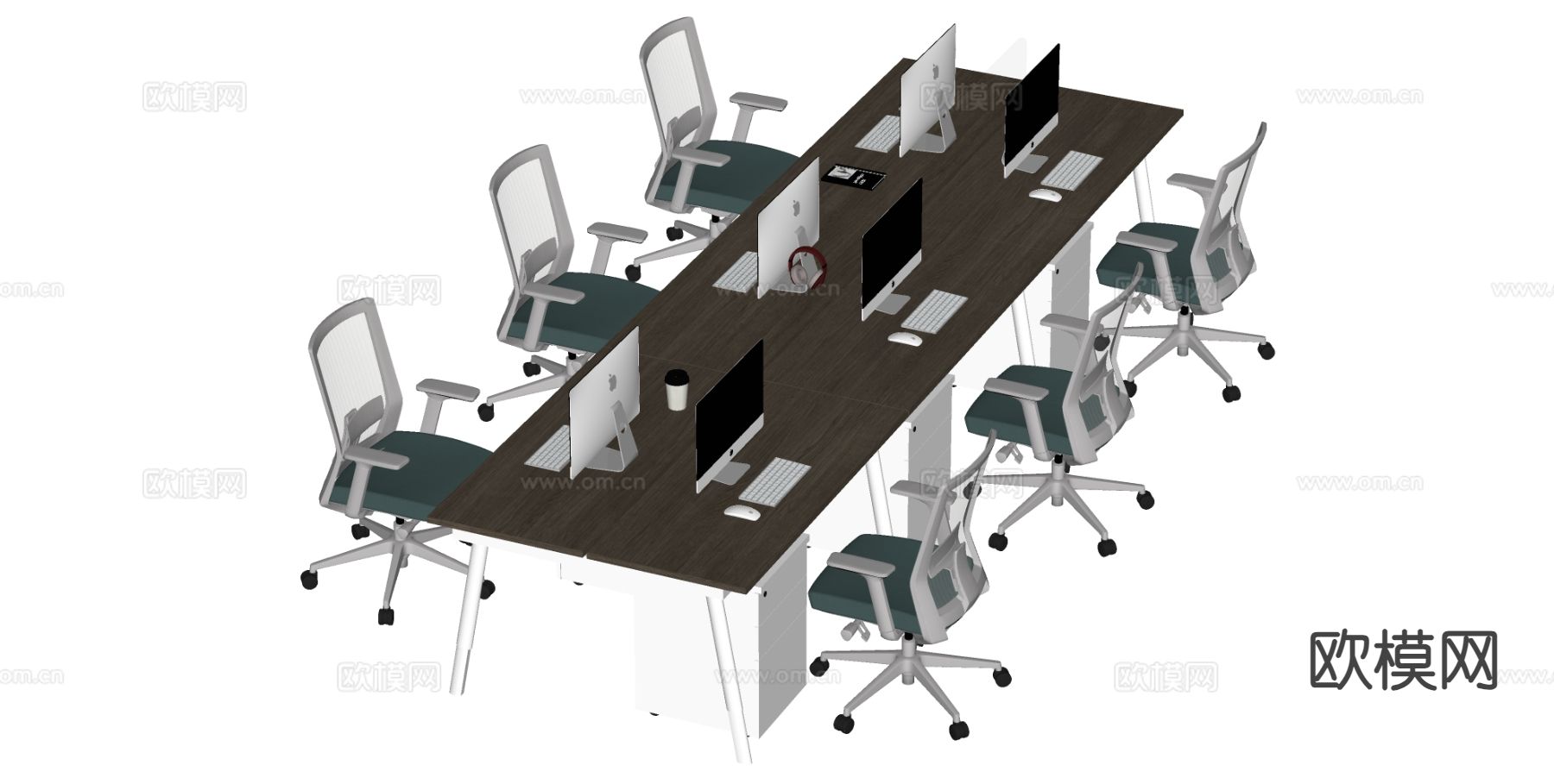 现代卡位办公桌 工位 职员桌su模型下载（渲染图1）