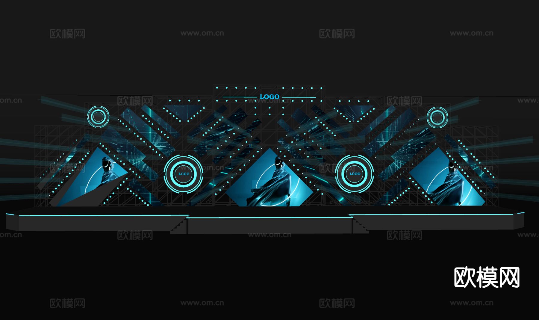 现代舞台 户外舞台 科技感舞台su模型下载（渲染图1）