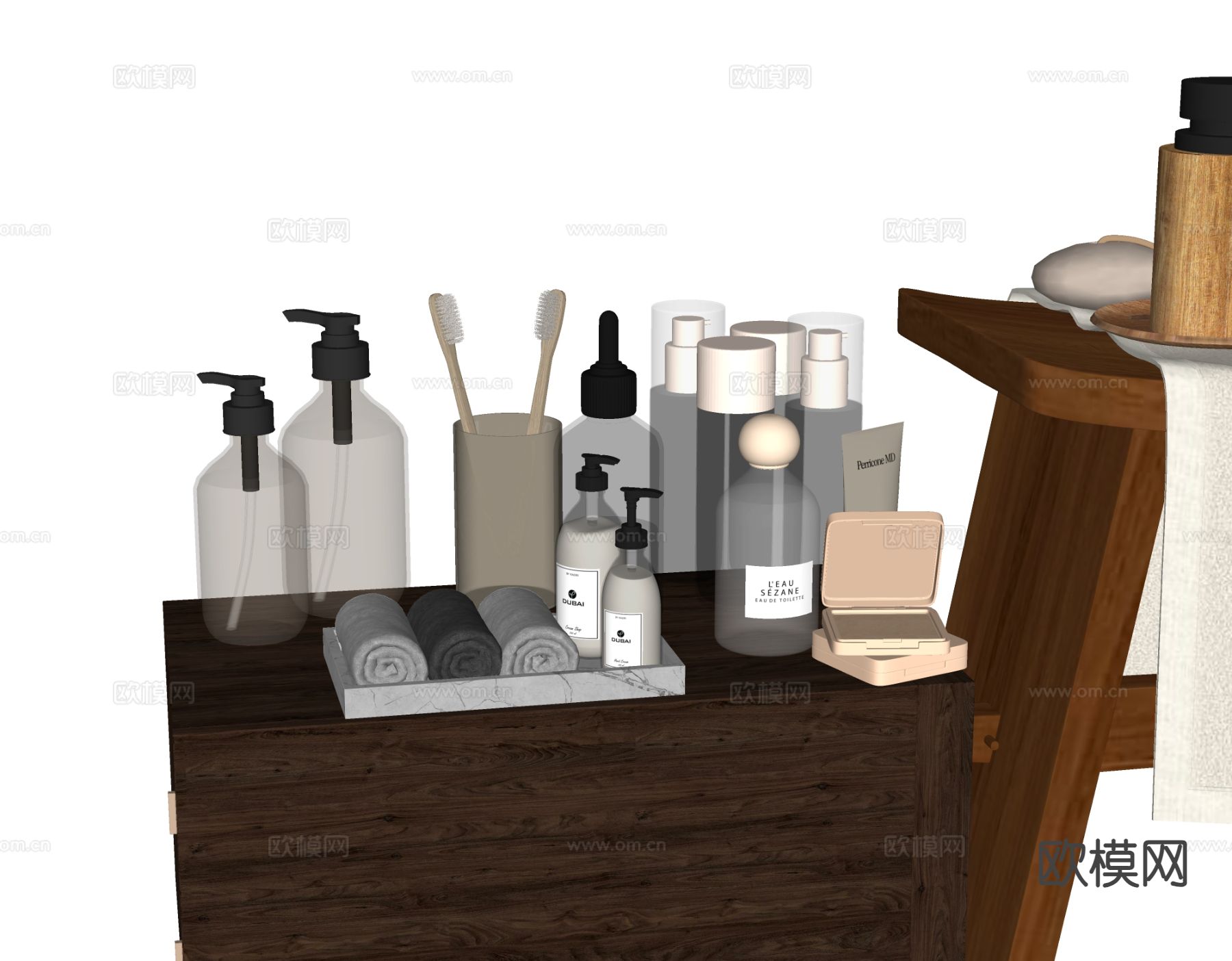 现代卫浴摆件 洗漱用品 化妆品 洗护用品su模型下载（渲染图1）