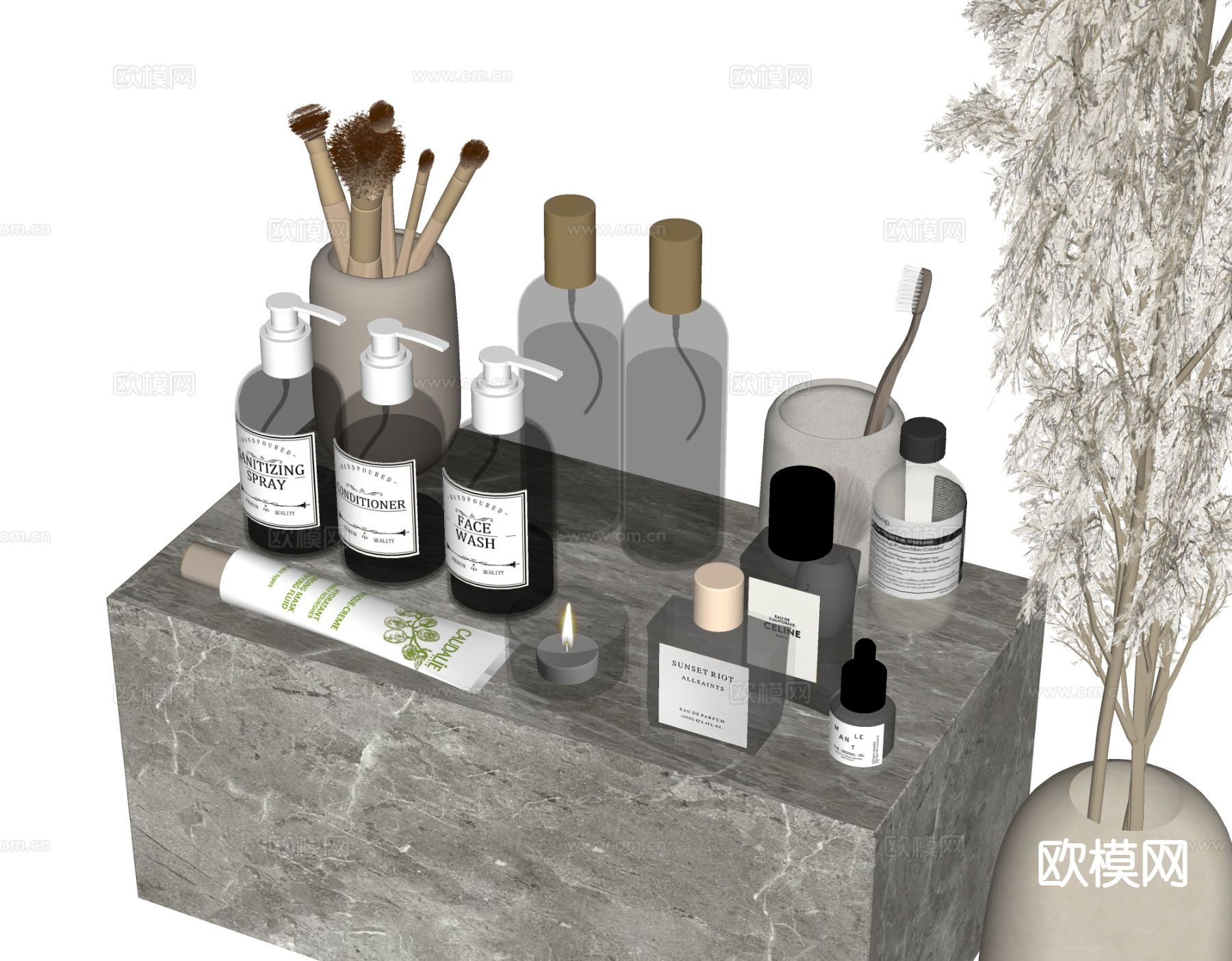 现代卫浴摆件 洗漱用品 化妆品 洗护用品su模型下载（渲染图1）