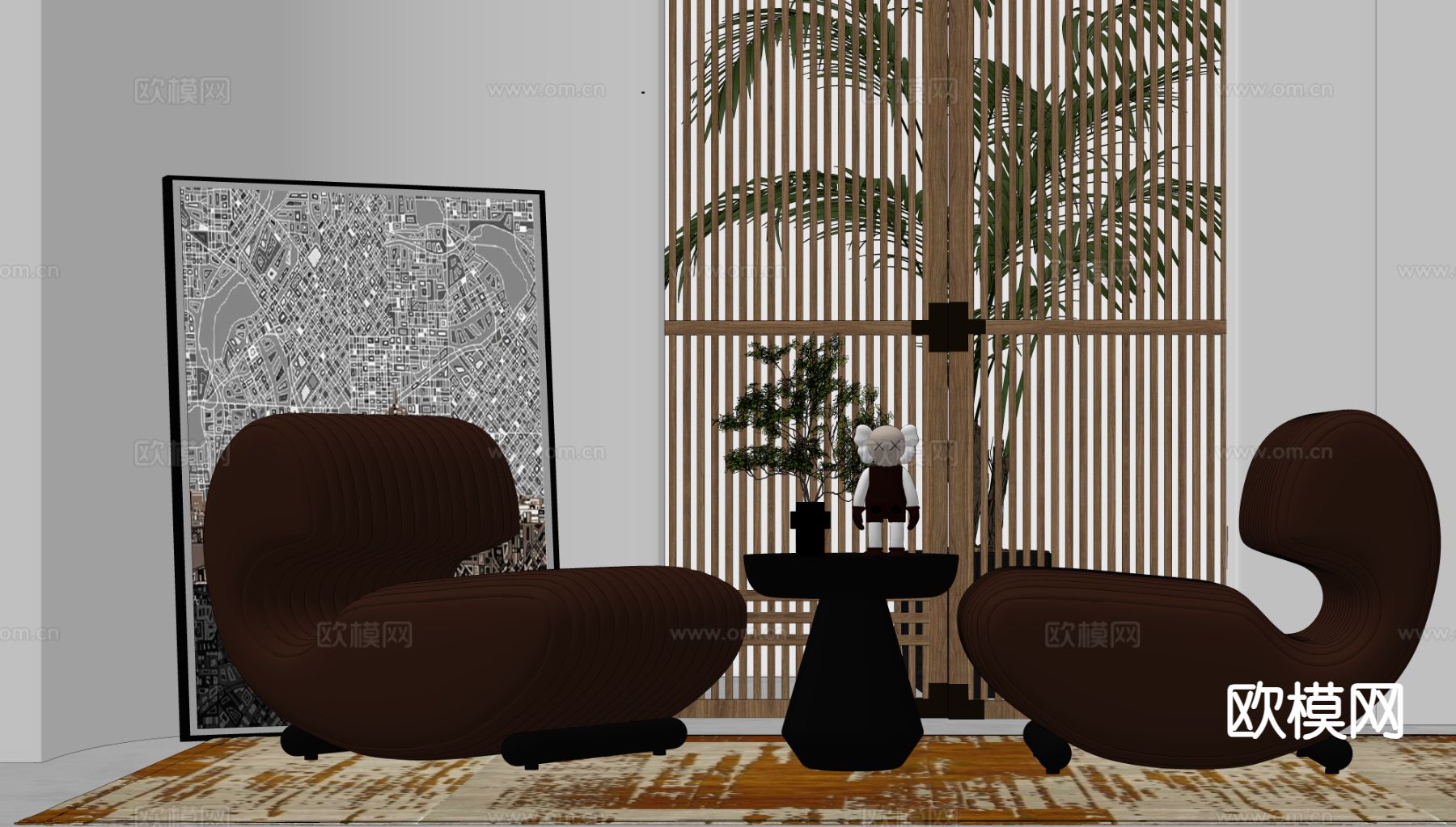 轻奢休闲椅 洽谈桌椅su模型下载（渲染图1）