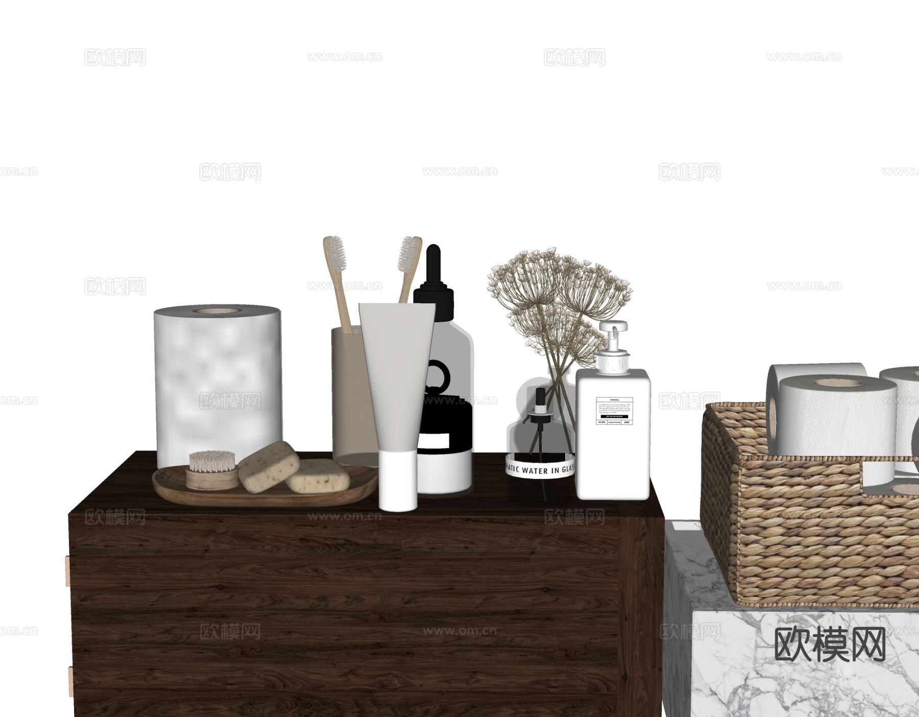 现代卫浴摆件 洗漱用品 化妆品 洗护用品su模型下载（渲染图1）