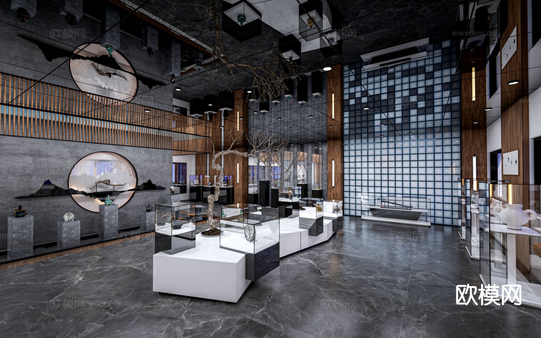现代瓷器展厅 博物馆展厅su模型下载（渲染图2）