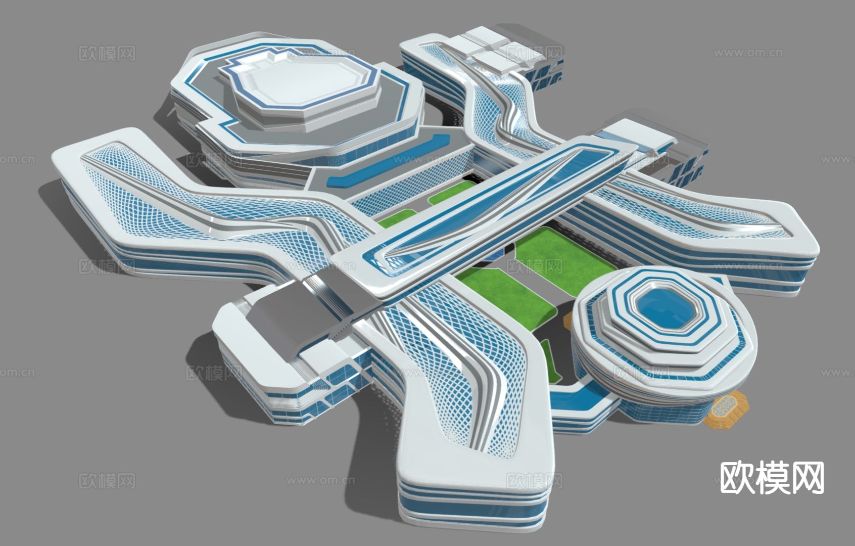 现代商场建筑 商业裙楼鸟瞰su模型下载（渲染图3）