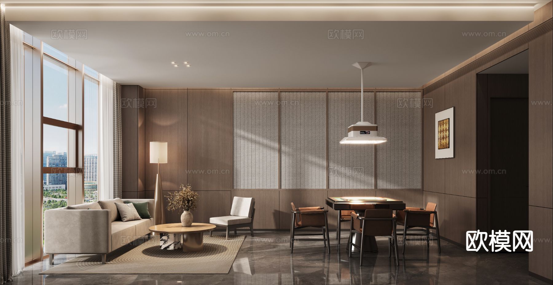 新中式棋牌室 麻将室3d模型下载（渲染图1）