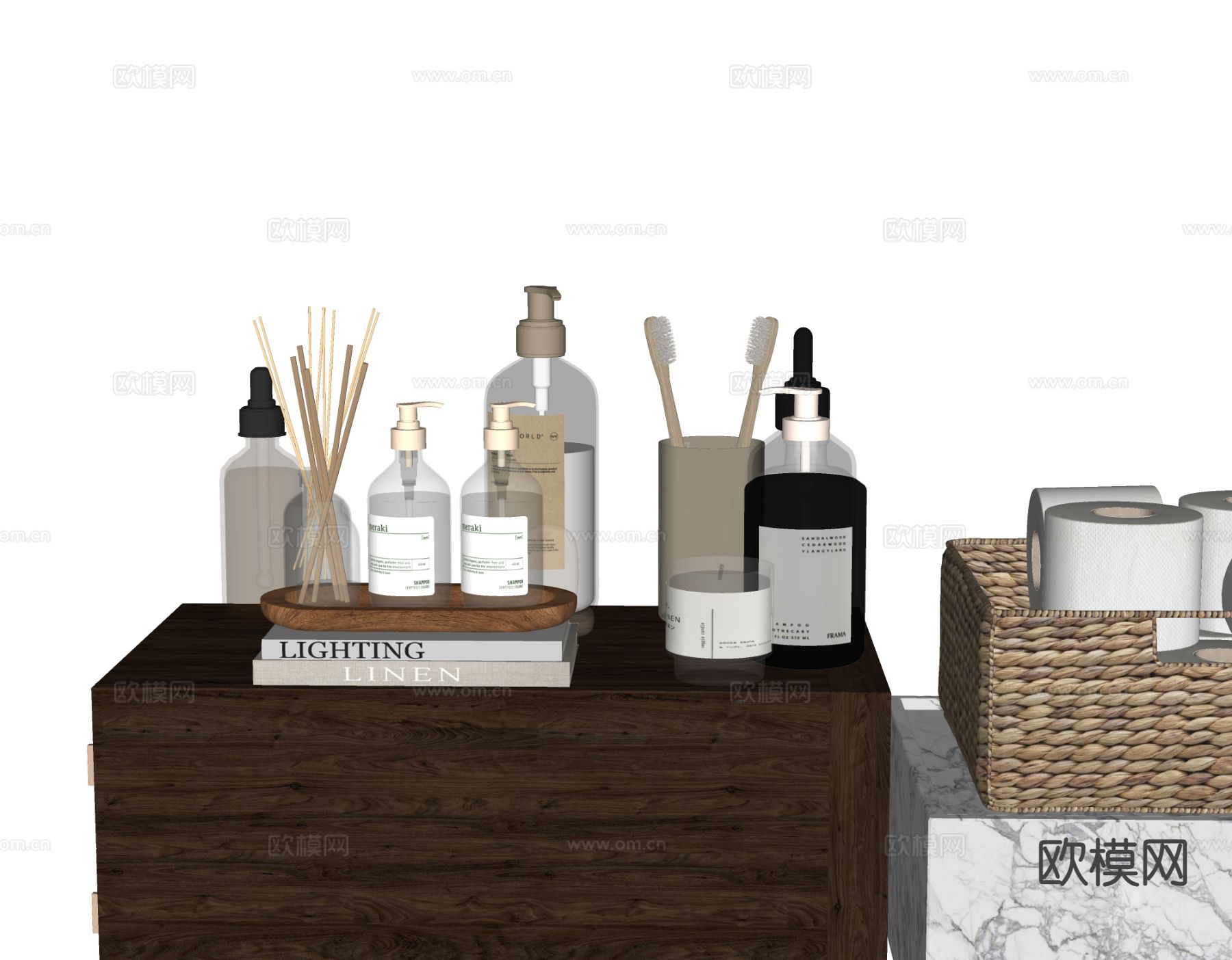 现代卫浴摆件 洗漱用品 化妆品 洗护用品su模型下载（渲染图1）