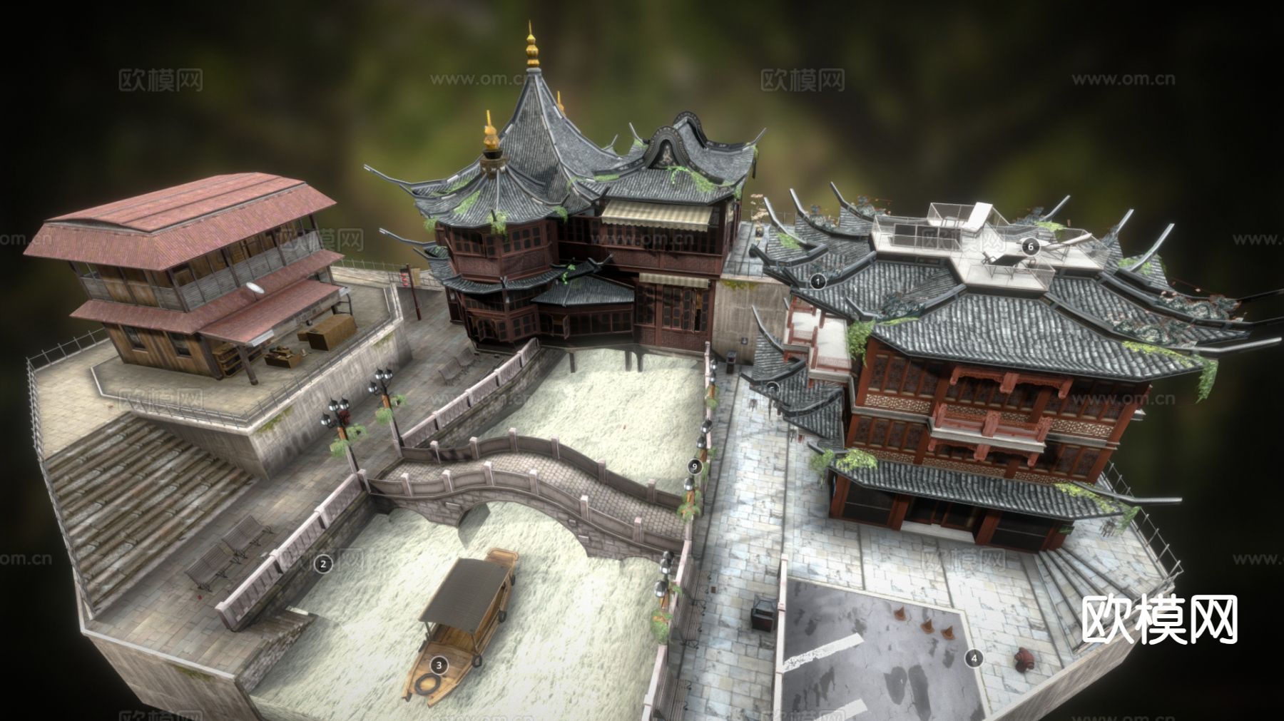 中式古建筑 寺庙 斗拱古建su模型下载（渲染图3）