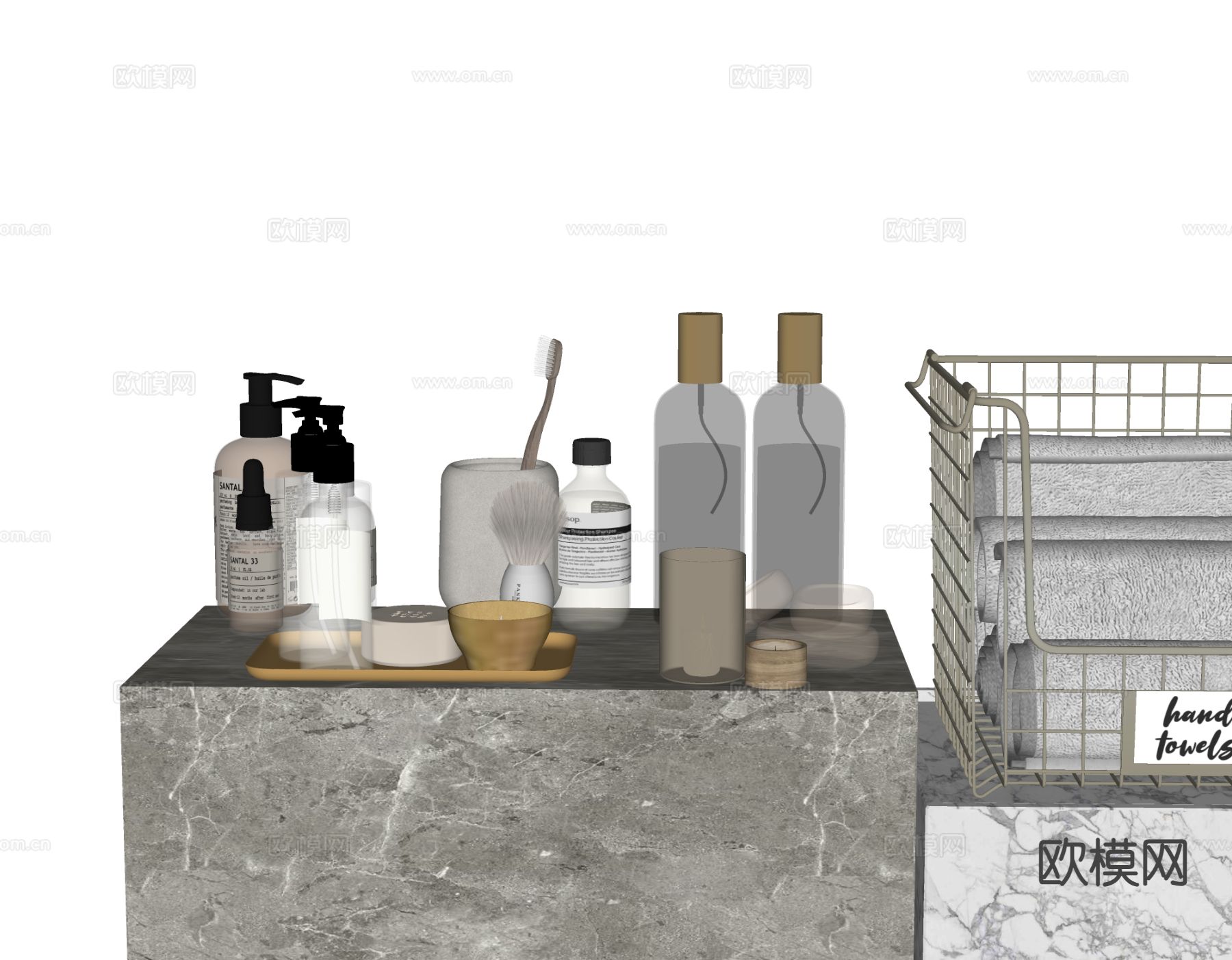现代卫浴摆件 洗漱用品 化妆品 洗护用品su模型下载（渲染图1）