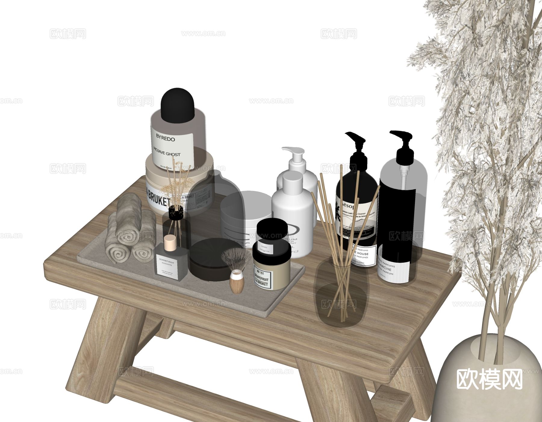 现代卫浴摆件 洗漱用品 化妆品 洗护用品su模型下载（渲染图1）