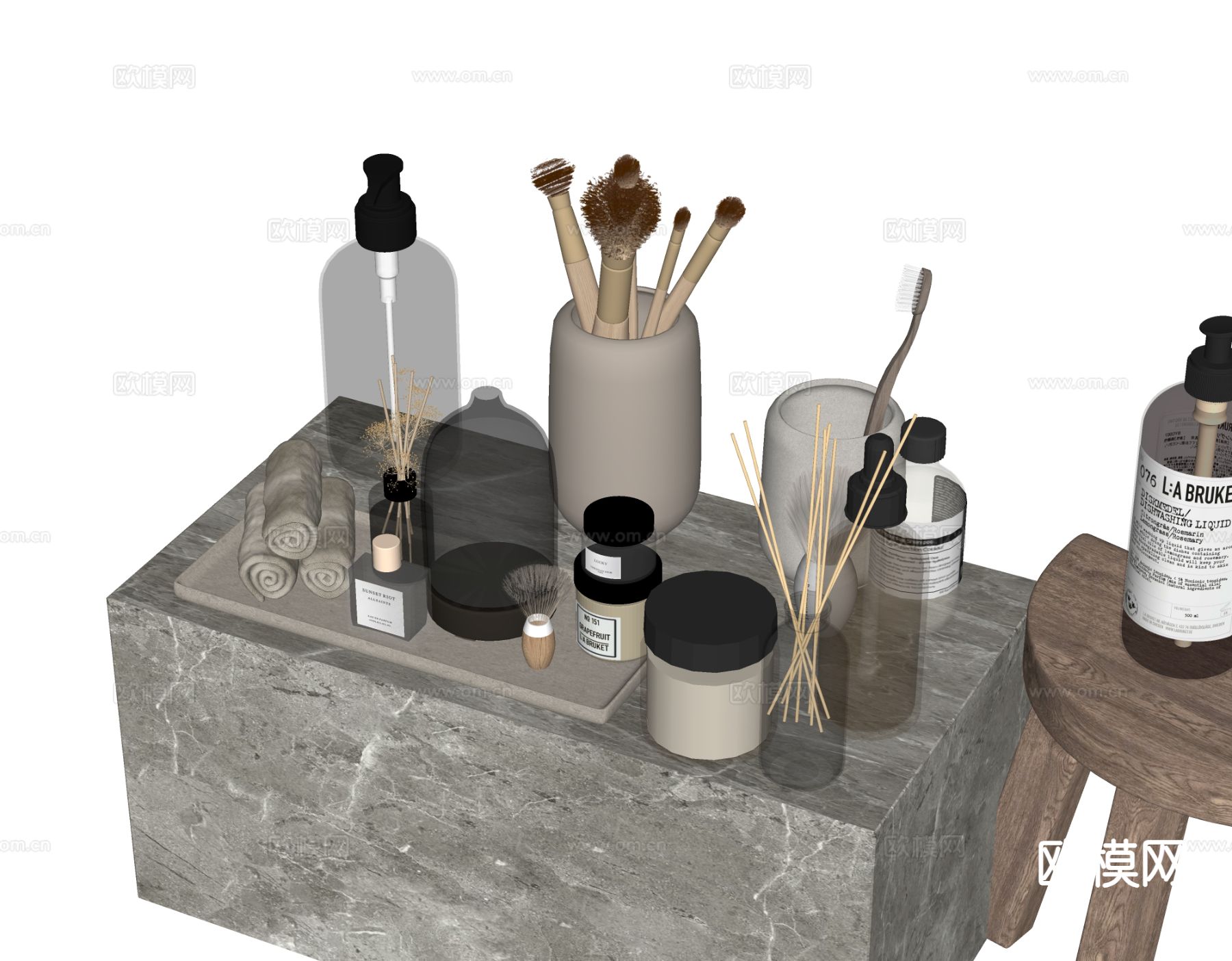 现代卫浴摆件 洗漱用品 化妆品 洗护用品su模型下载（渲染图1）