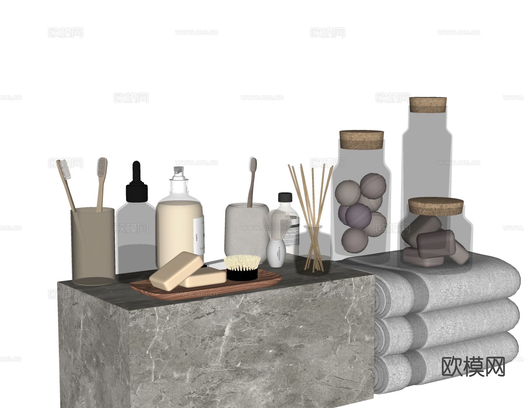 现代卫浴摆件 洗漱用品 化妆品 洗护用品su模型下载（渲染图1）