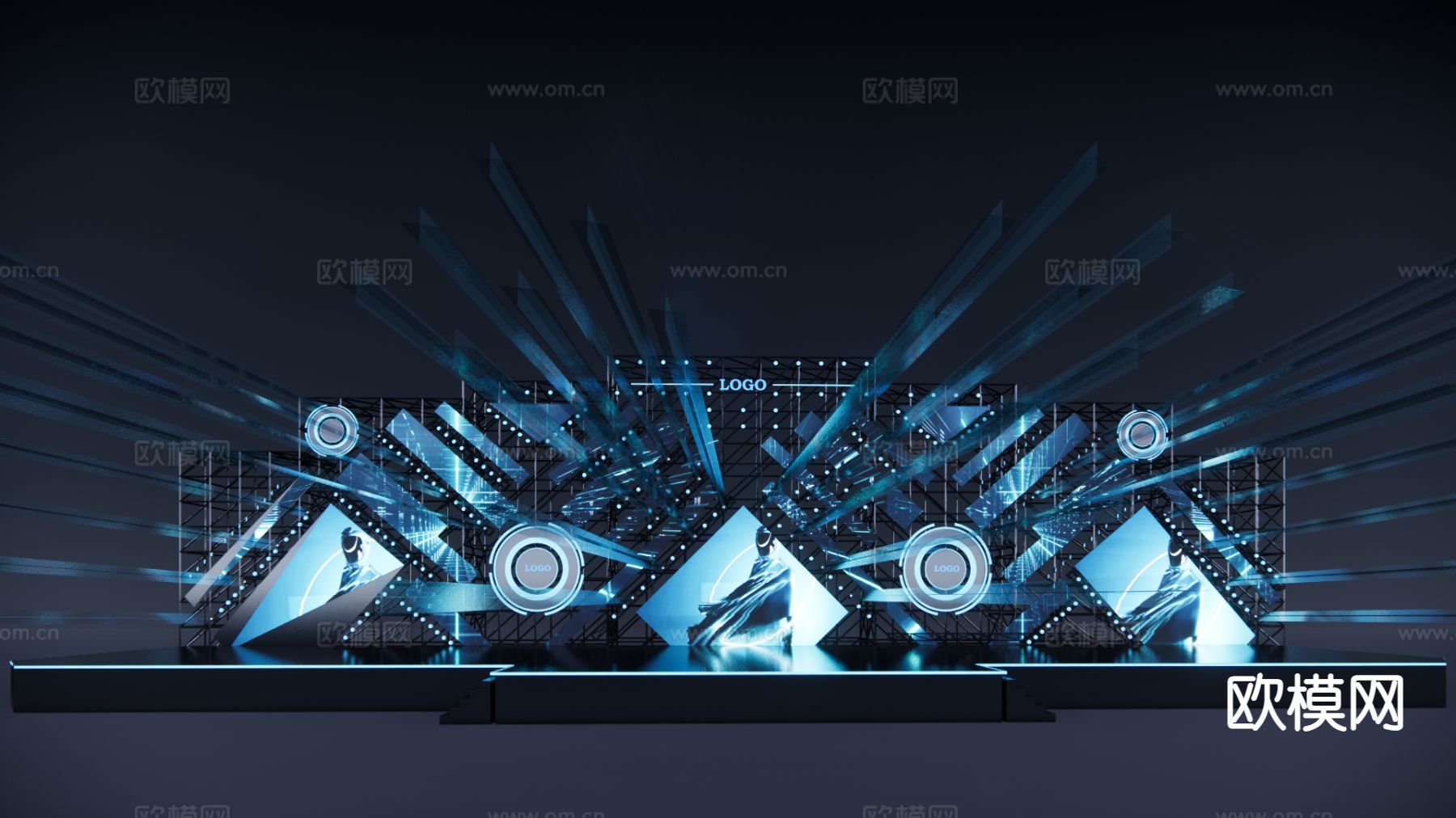 现代舞台 户外舞台 科技感舞台su模型下载（渲染图2）