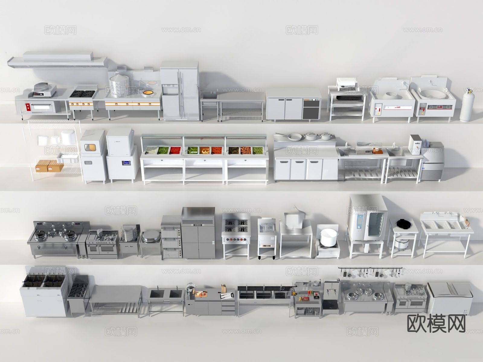 现代后厨 厨房器具 后厨设备su模型下载（渲染图2）