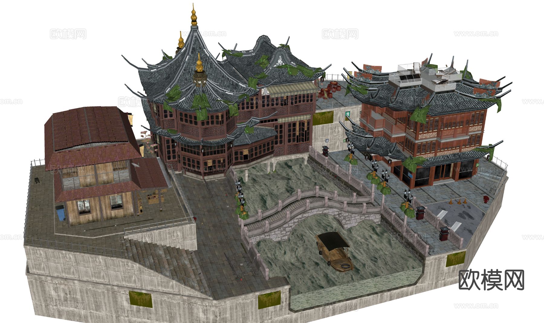 中式古建筑 寺庙 斗拱古建su模型下载（渲染图1）