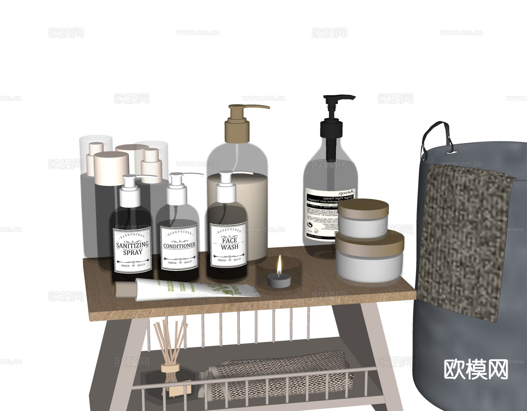 现代卫浴摆件 洗漱用品 化妆品 洗护用品su模型下载（渲染图1）