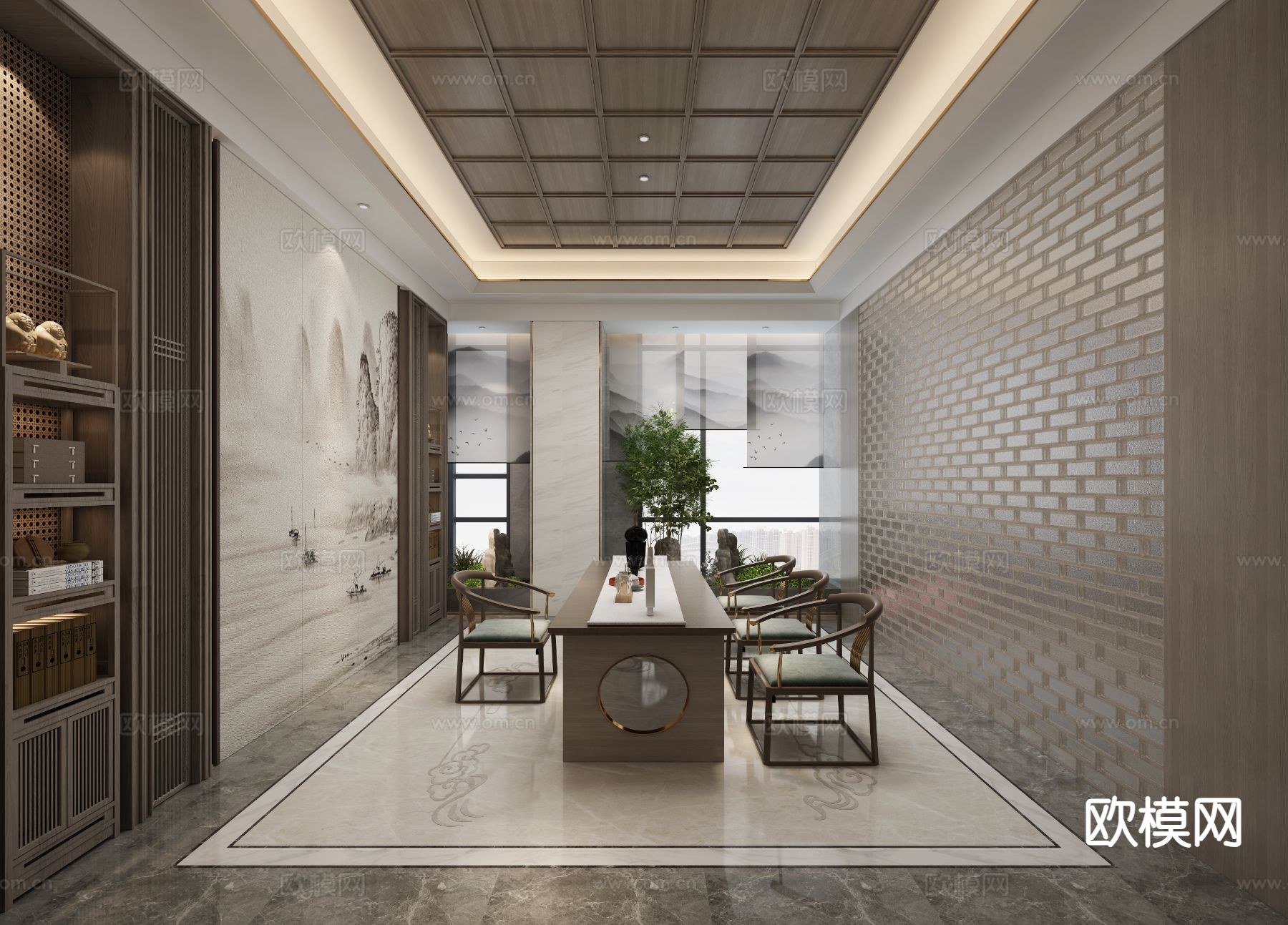 中式茶室3d模型下载（渲染图2）