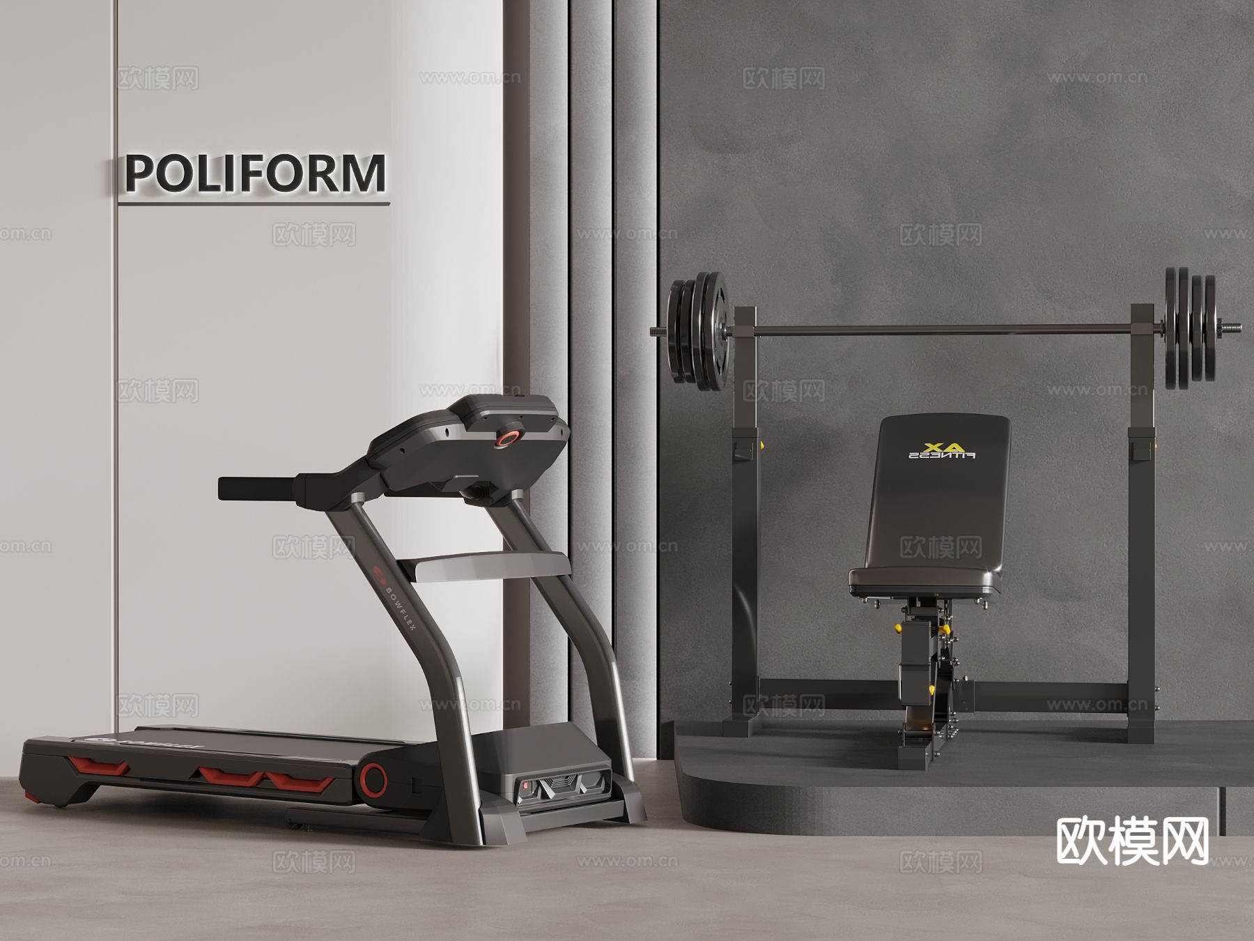 运动器材 体育器材 健身器材 跑步机su模型下载（渲染图2）