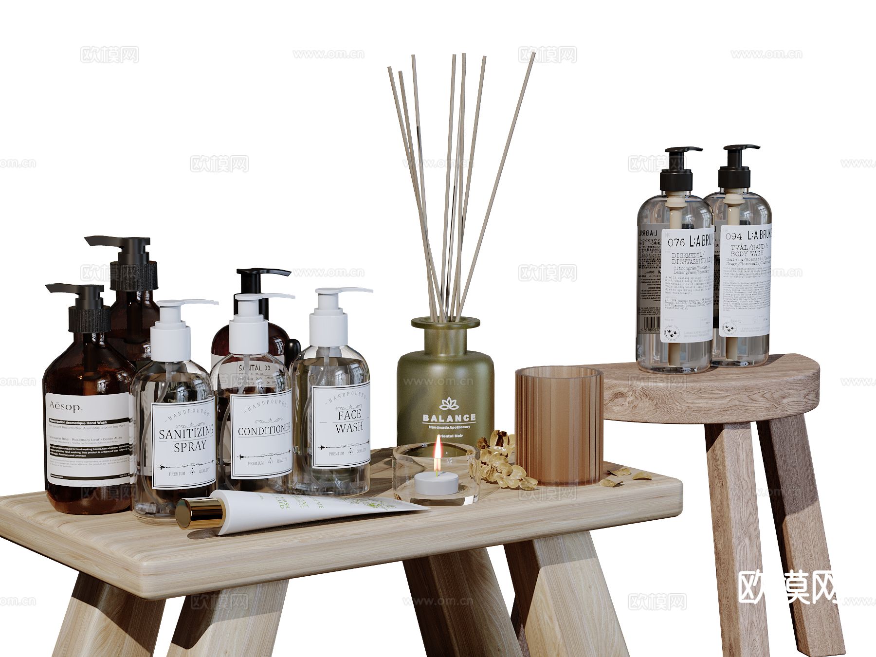 现代卫浴摆件 洗漱用品 化妆品 洗护用品su模型下载（渲染图2）