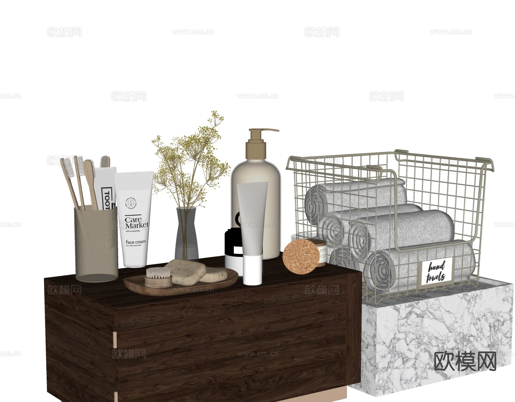 现代卫浴摆件 洗漱用品 化妆品 洗护用品su模型下载（渲染图1）