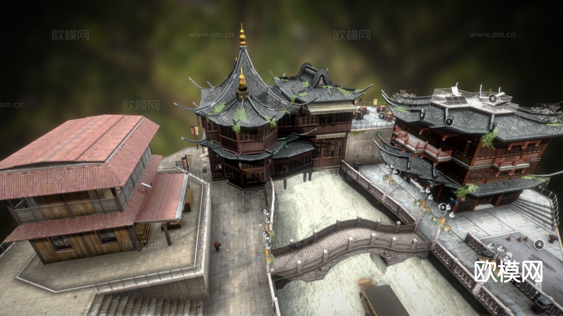 中式古建筑 寺庙 斗拱古建su模型下载（渲染图2）