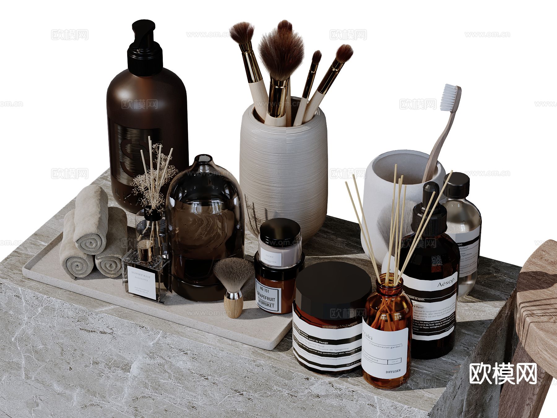 现代卫浴摆件 洗漱用品 化妆品 洗护用品su模型下载（渲染图2）