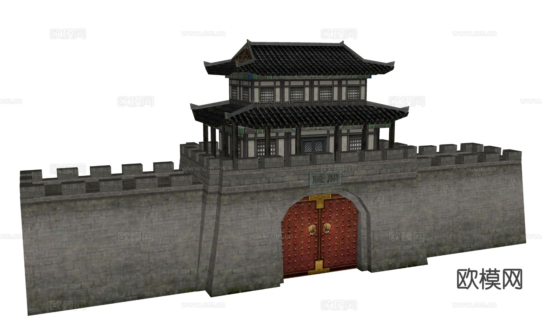 中式古建筑 中式城门楼 古城墙su模型下载（渲染图1）