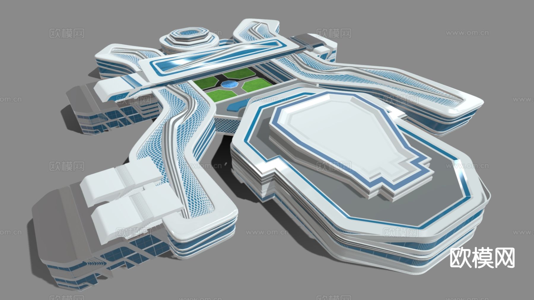 现代商场建筑 商业裙楼鸟瞰su模型下载（渲染图2）
