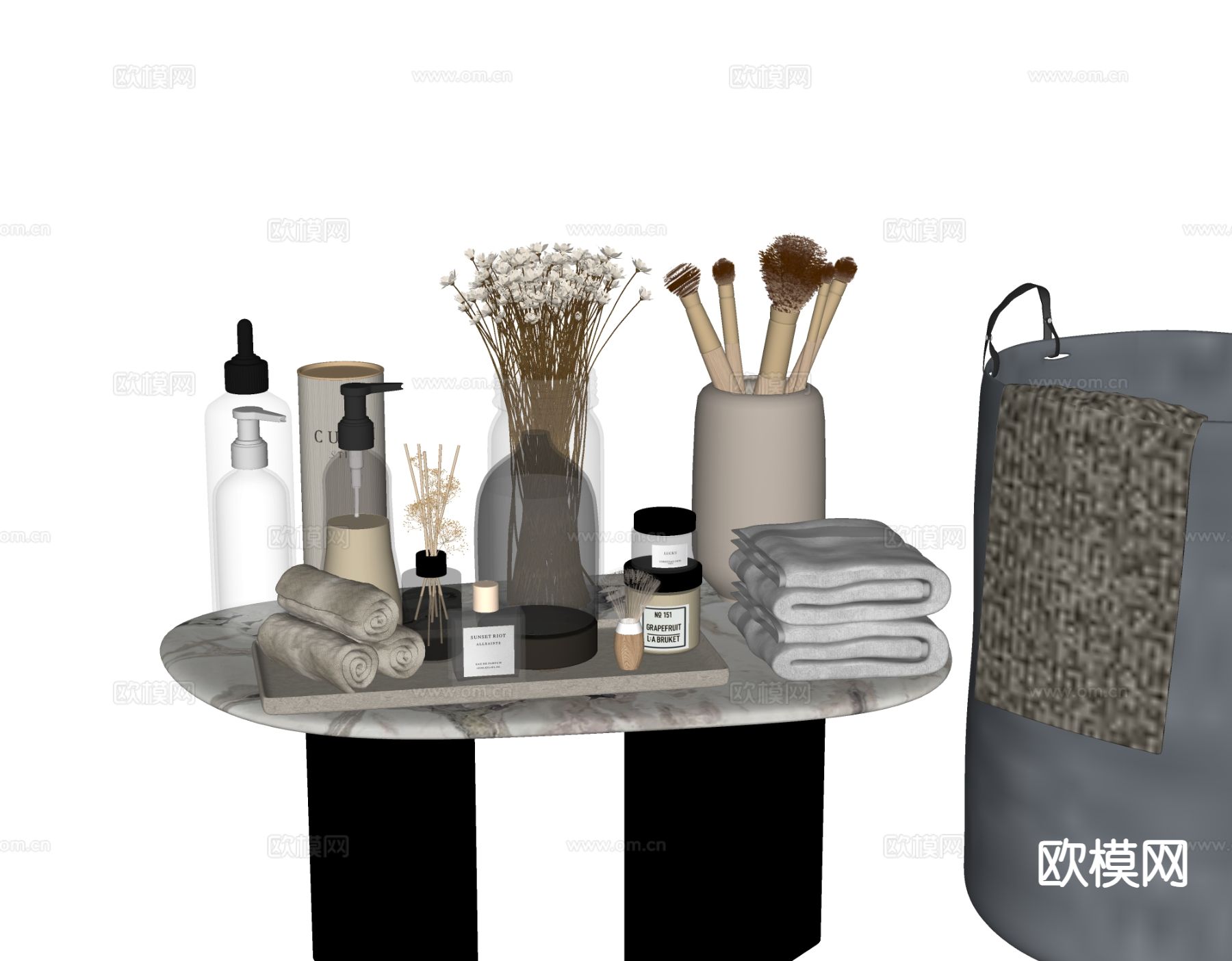 现代卫浴摆件 洗漱用品 化妆品 洗护用品su模型下载（渲染图1）