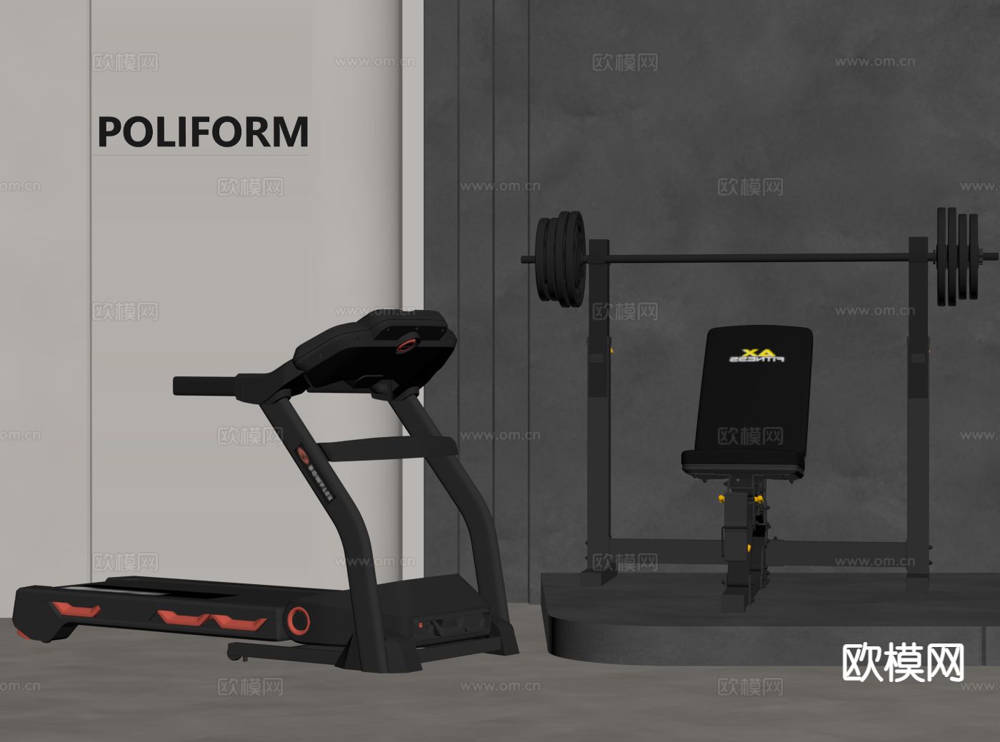 运动器材 体育器材 健身器材 跑步机su模型下载（渲染图1）