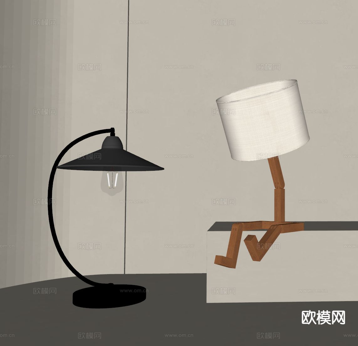现代台灯su模型下载（渲染图1）