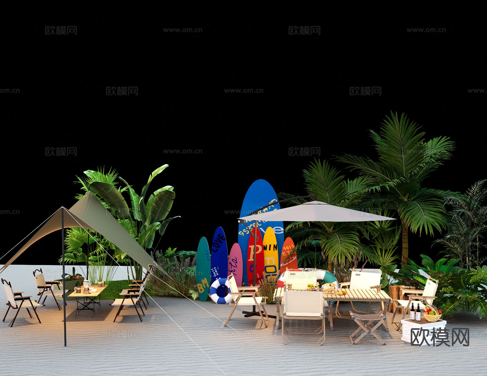 现代露营风小品 户外折叠桌椅su模型下载（渲染图2）