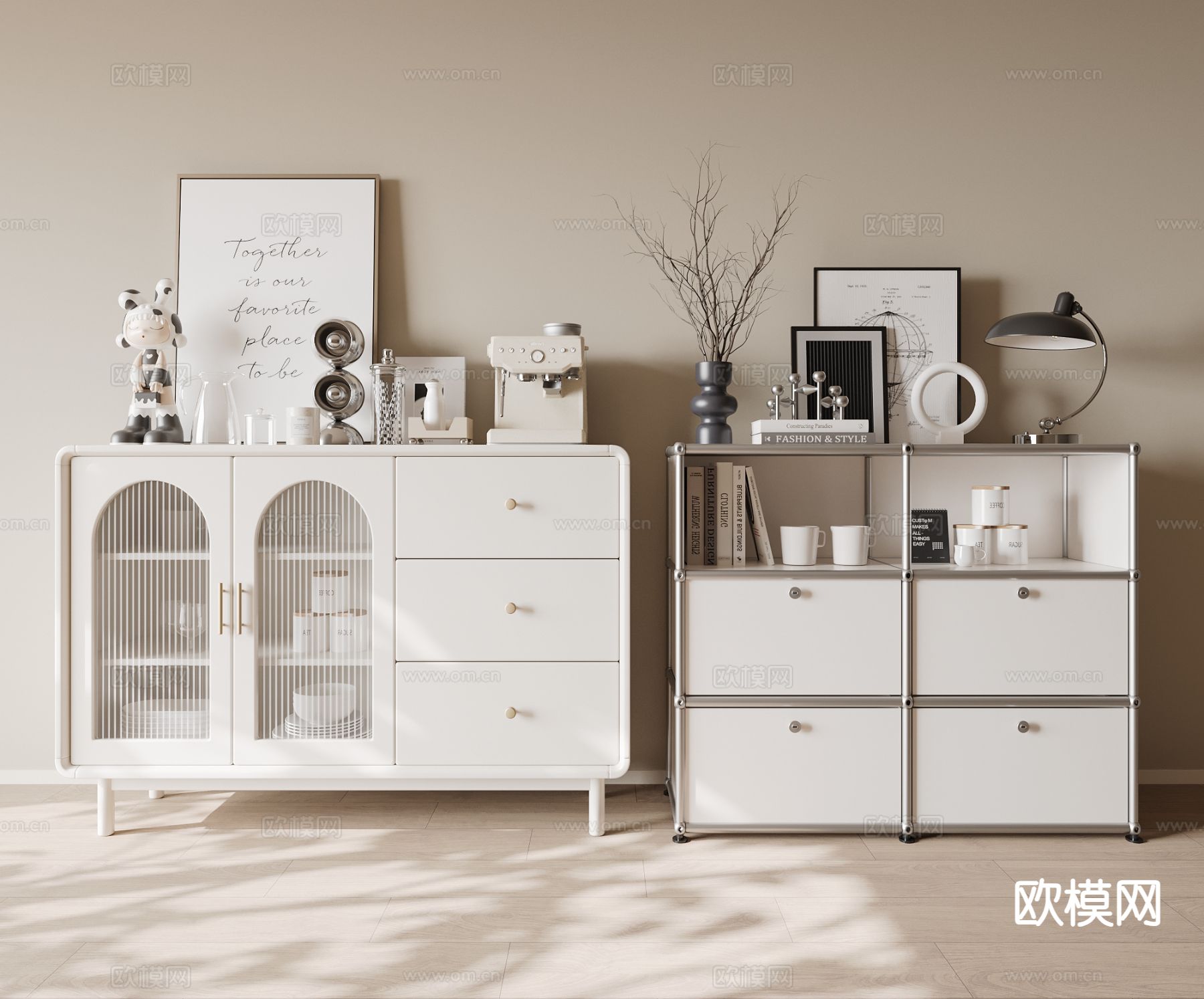 奶油风装饰柜3d模型下载