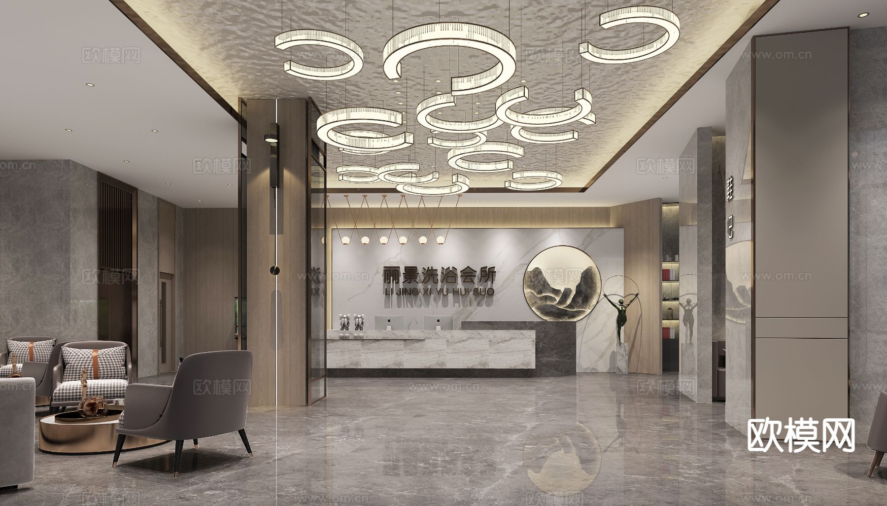 新中式洗浴中心3d模型下载（渲染图1）