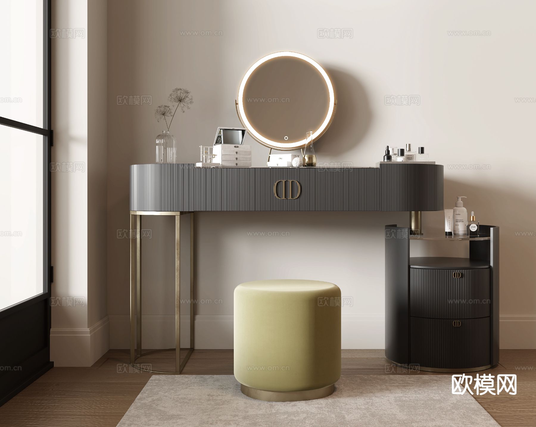 法式梳妆台 化妆桌3d模型下载