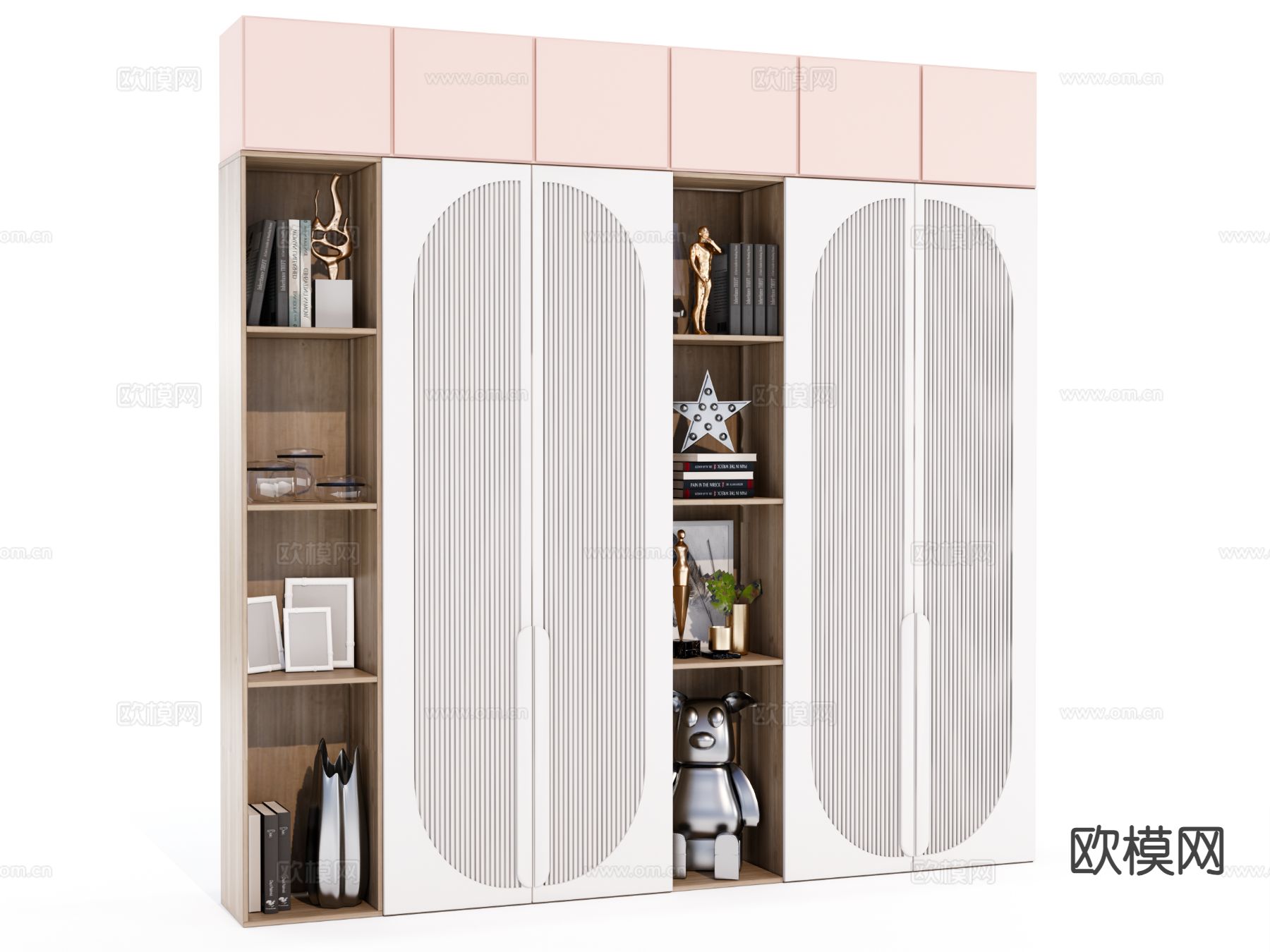现代开放格书柜su模型下载（渲染图2）