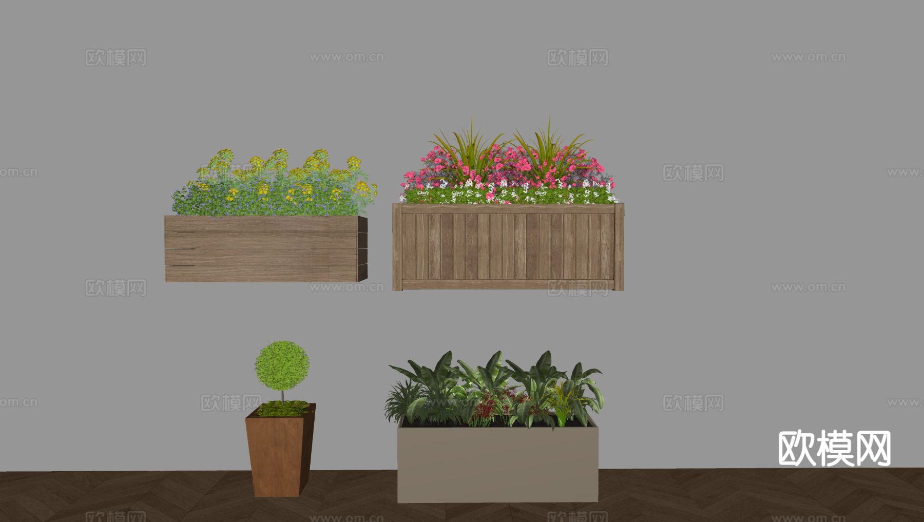 种植花坛 花池 花钵su模型下载（渲染图1）