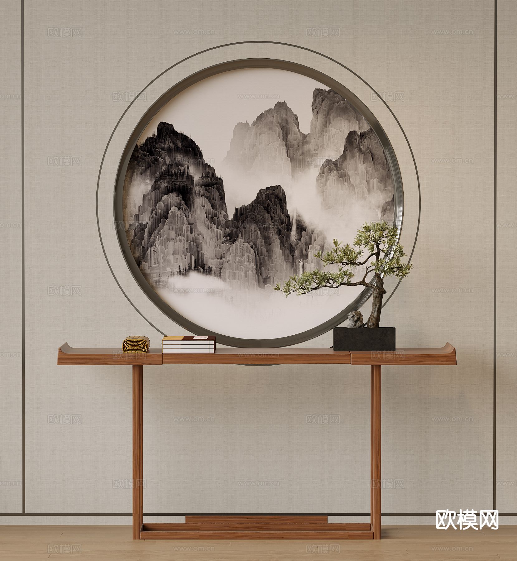 新中式端景条案 端景台su模型下载（渲染图2）