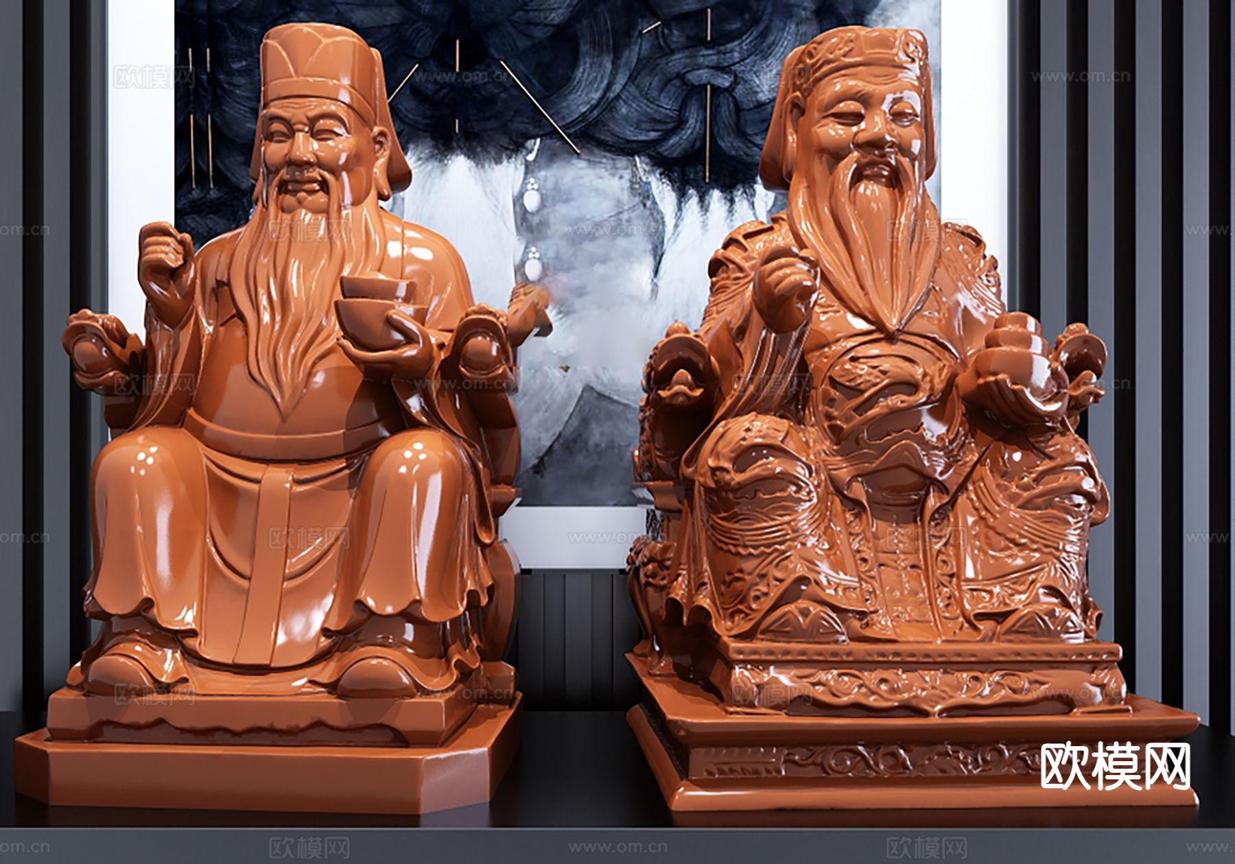 中式财神摆件 神像3d模型下载