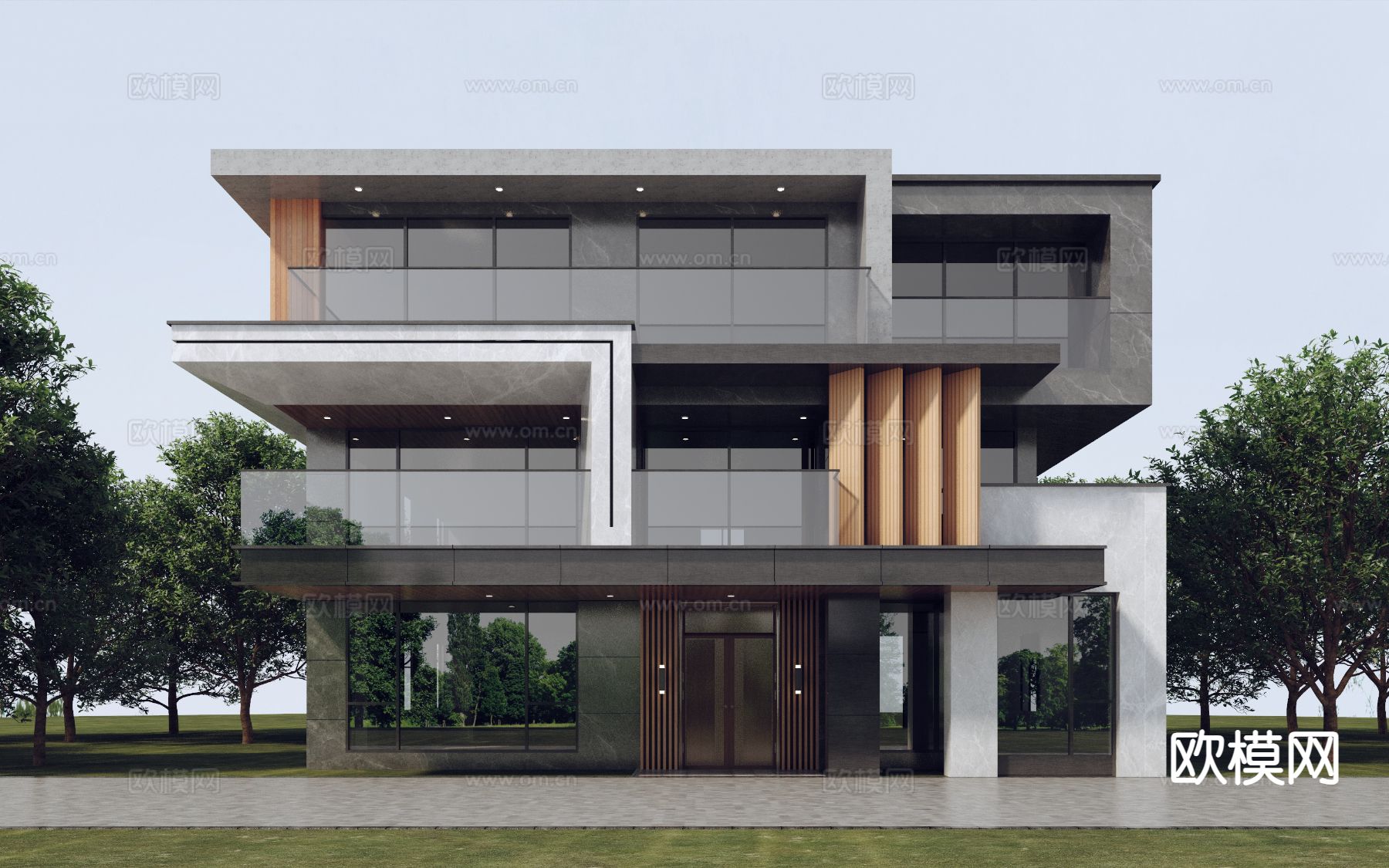 现代独栋别墅外观3d模型下载