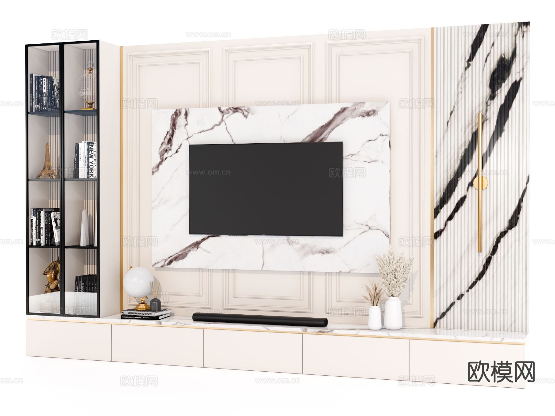 电视背景墙柜su模型下载（渲染图4）