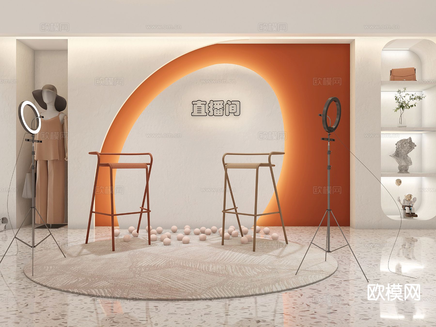 现代直播间su模型下载（渲染图2）