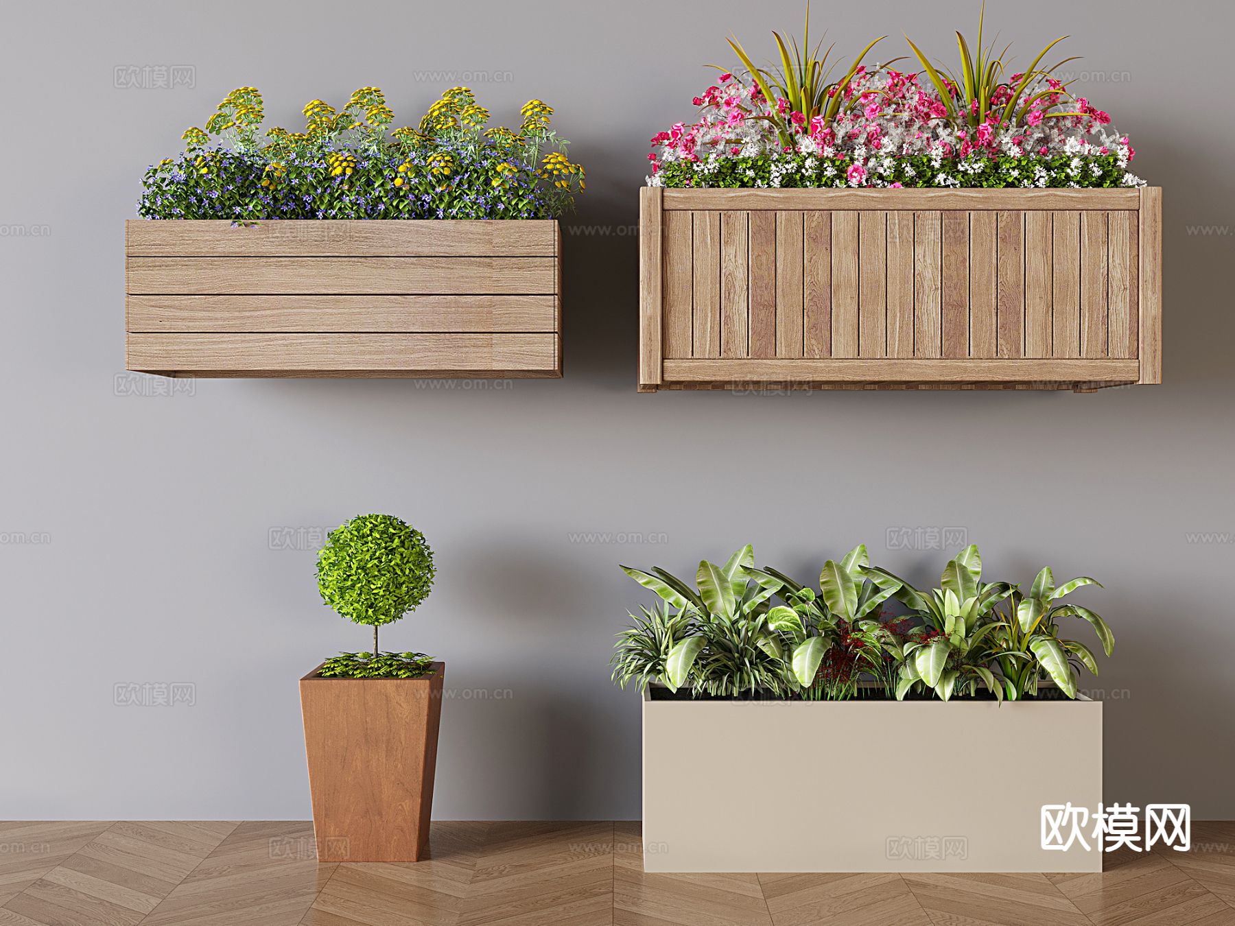 种植花坛 花池 花钵su模型下载（渲染图2）