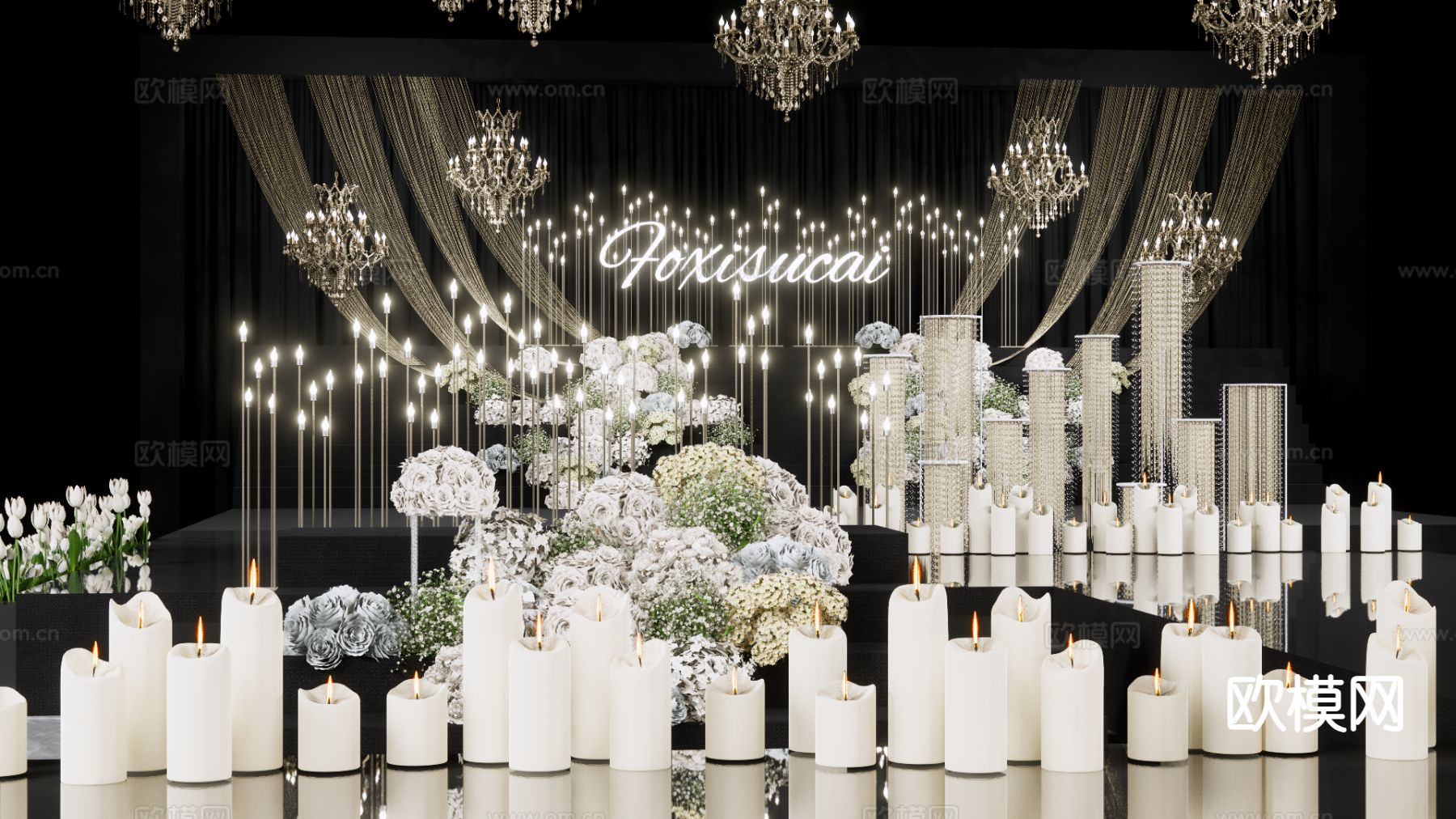 大气秀场水晶灯 婚礼吊顶场景su模型下载（渲染图2）