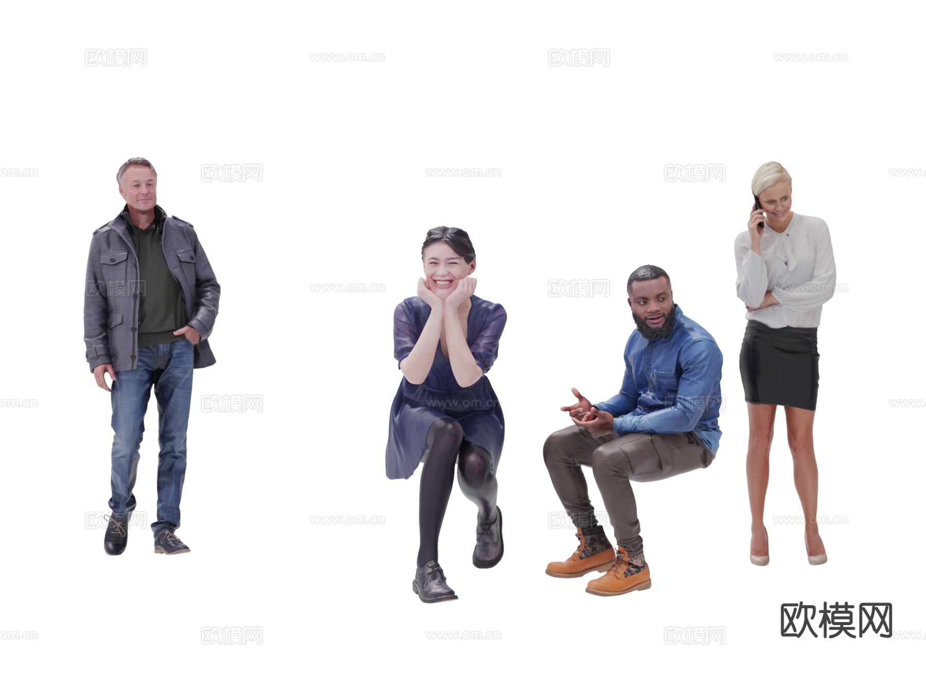 坐姿人物 老人 美女 外国人 商务人物3d模型下载