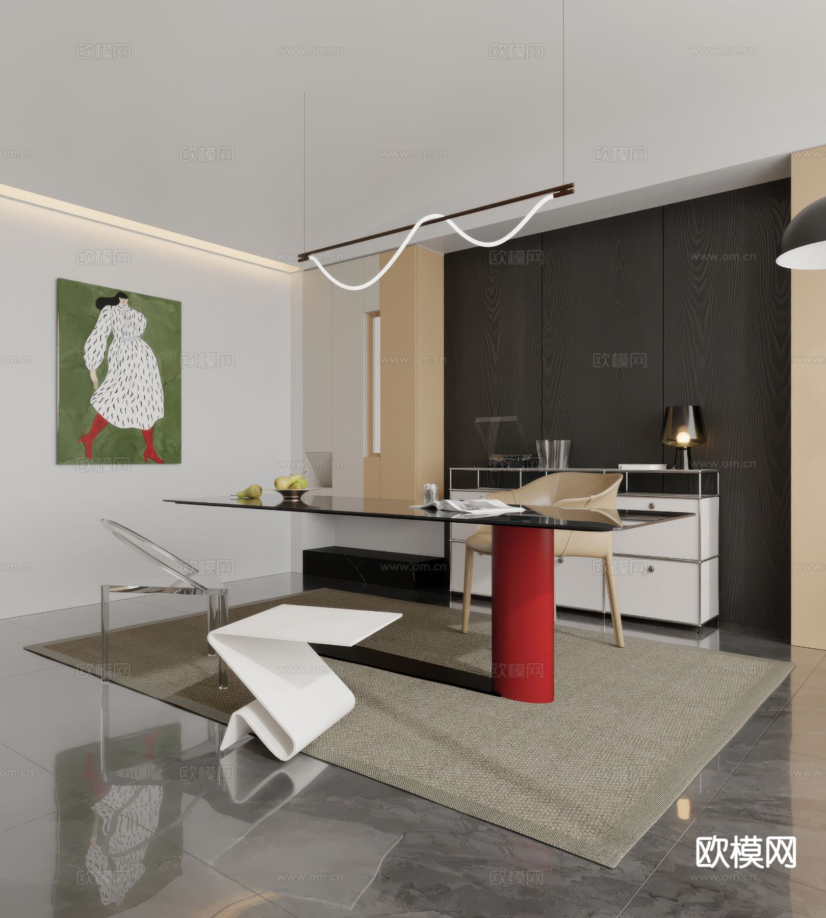 现代书房su模型下载（渲染图2）