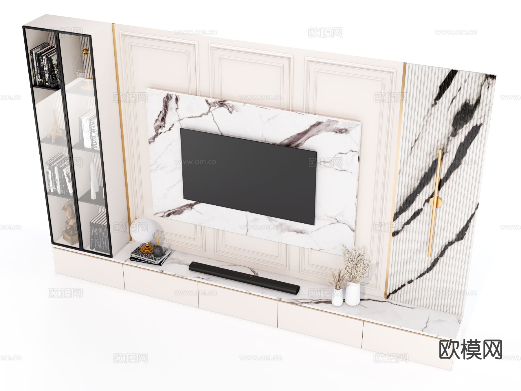 电视背景墙柜su模型下载（渲染图3）