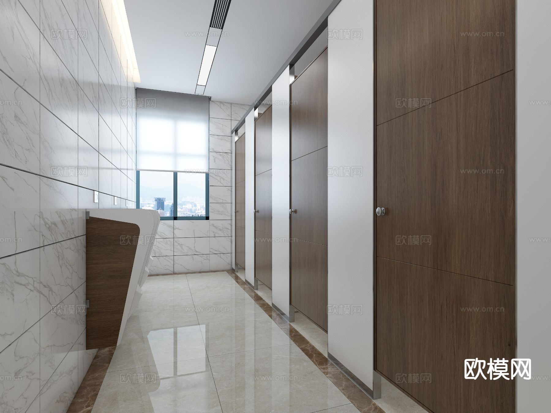 现代公共卫生间 男厕3d模型下载