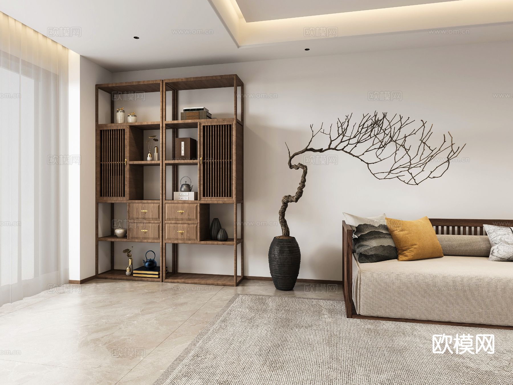 新中式博古架su模型下载（渲染图2）