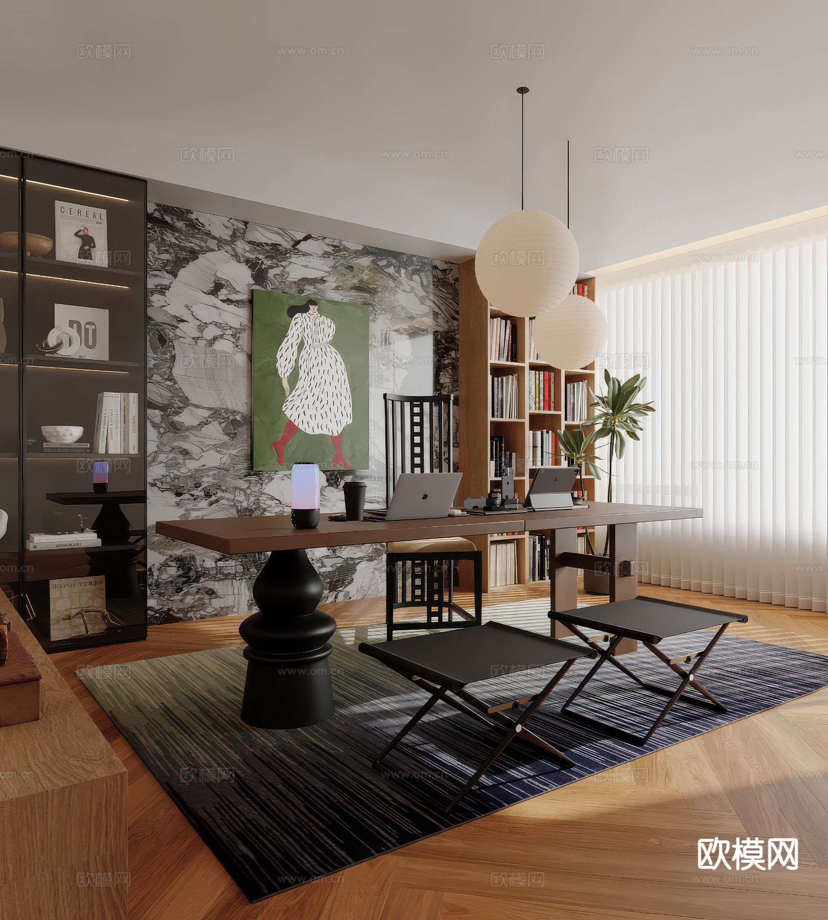 现代书房su模型下载（渲染图2）