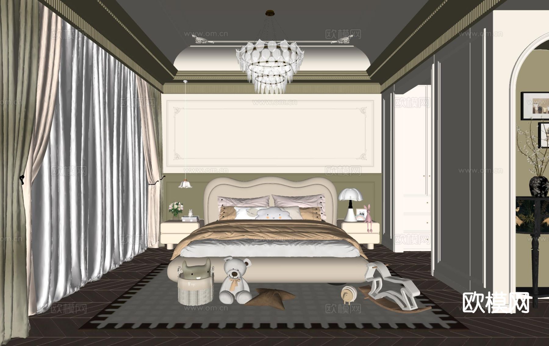 法式儿童房 女孩房su模型下载（渲染图1）